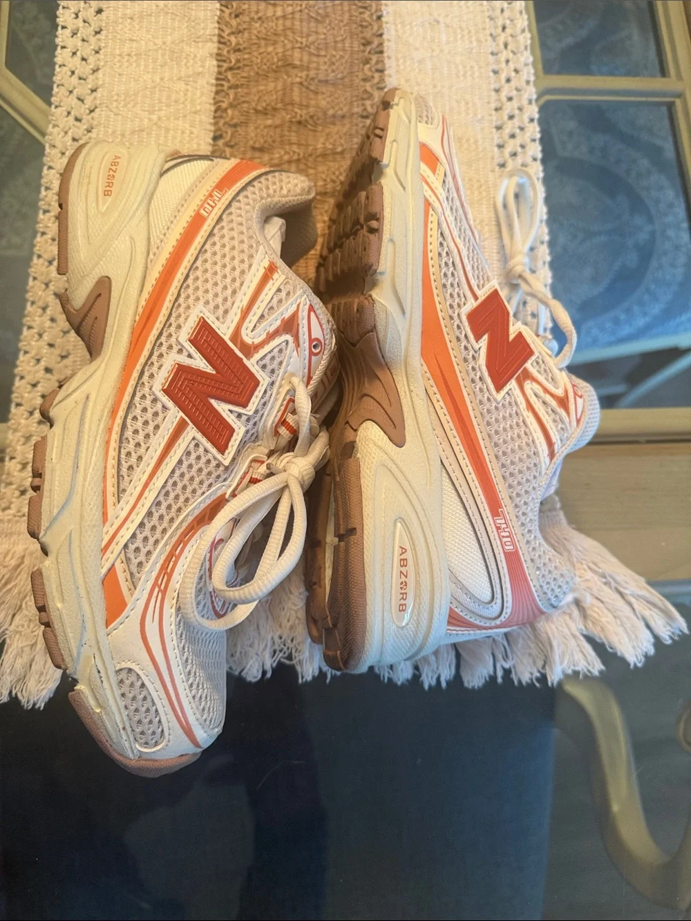 New Balance White and Orange Women's Running Sneakers